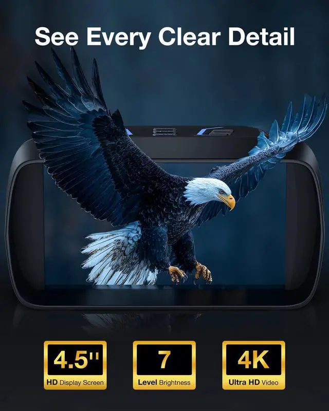 Alt view image 2 of 7 - 4K Night Vision Goggle for Adults, Night Vision Binocular with 4.5'' HD Display, 36MP Photos, 8X Digital Zoom,7 Level IR, Rechargeable, for Camping, Hunting, Security (Incl. 32GB Card)