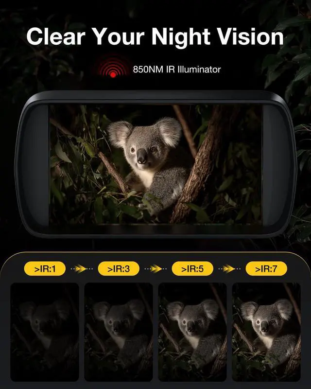 Alt view image 4 of 7 - 4K Night Vision Goggle for Adults, Night Vision Binocular with 4.5'' HD Display, 36MP Photos, 8X Digital Zoom,7 Level IR, Rechargeable, for Camping, Hunting, Security (Incl. 32GB Card)