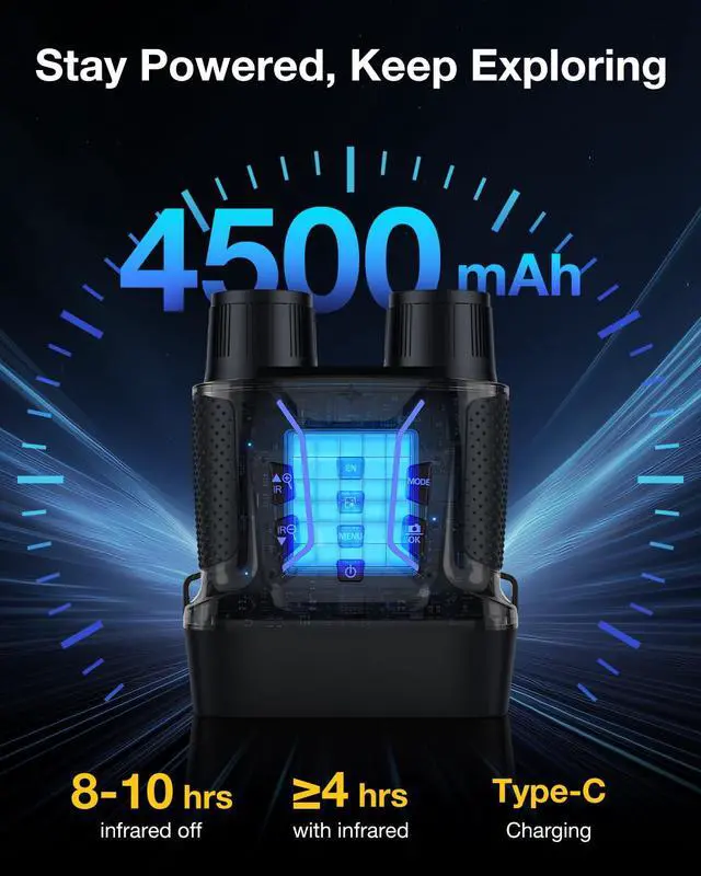 Alt view image 5 of 7 - 4K Night Vision Goggle for Adults, Night Vision Binocular with 4.5'' HD Display, 36MP Photos, 8X Digital Zoom,7 Level IR, Rechargeable, for Camping, Hunting, Security (Incl. 32GB Card)