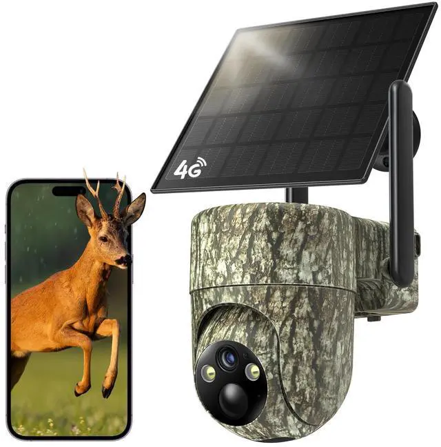 Main image of Trail Cameras 360° View 4G LTE Cellular Game Camera Built-in SIM Card with PIR Motion Activated, 2K Night Vision & Live Streaming, No WiFi Needed, IP65 Solar Security Camera Camo Print-1 Pack
