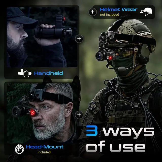 Alt view image 3 of 6 - Head-Mounted Night Vision Monocular Goggles with Elastic Head Strap, Default 7X Magnification, Digital Infrared NVG Equipment 1148FT Range with 1.54in HD Screen, Rechargeable for Ghost Hunting Camping