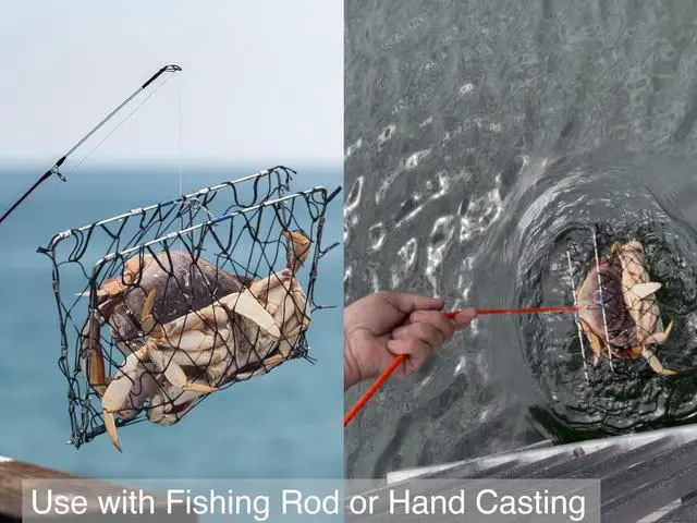 Alt view image 3 of 7 - Foldable Castable Crab Trap - Crab Hawk & Crab Jaw Star Trap with Bait Clip - Portable Fishing Rod Crab Pot for Blue Crabs & Dungeness - Designed in USA