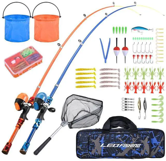 Main image of Portable Kids Fishing Rod Set 2Pack Telescopic Fishing Poles for Boys and Girls Fishing Rod and Reel Combos with Full Kits Fishing Net and Bucket for Toddler Youth