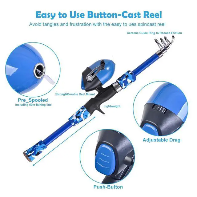 Alt view image 2 of 7 - Portable Kids Fishing Rod Set 2Pack Telescopic Fishing Poles for Boys and Girls Fishing Rod and Reel Combos with Full Kits Fishing Net and Bucket for Toddler Youth