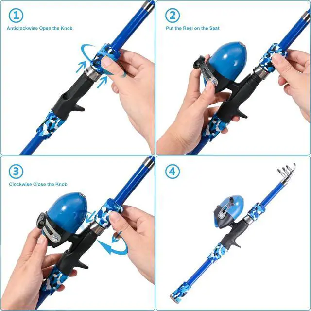 Alt view image 6 of 7 - Portable Kids Fishing Rod Set 2Pack Telescopic Fishing Poles for Boys and Girls Fishing Rod and Reel Combos with Full Kits Fishing Net and Bucket for Toddler Youth