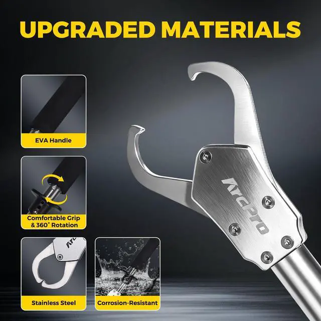 Alt view image 3 of 7 - 2-in-1 Fish Lip Gripper, 23.8" Stainless Steel Fish Gripper with Scale, 60lb Weighing Fish Grabber, 360° Non-Slip Swivel Handle, Tool for Saltwater & Freshwater