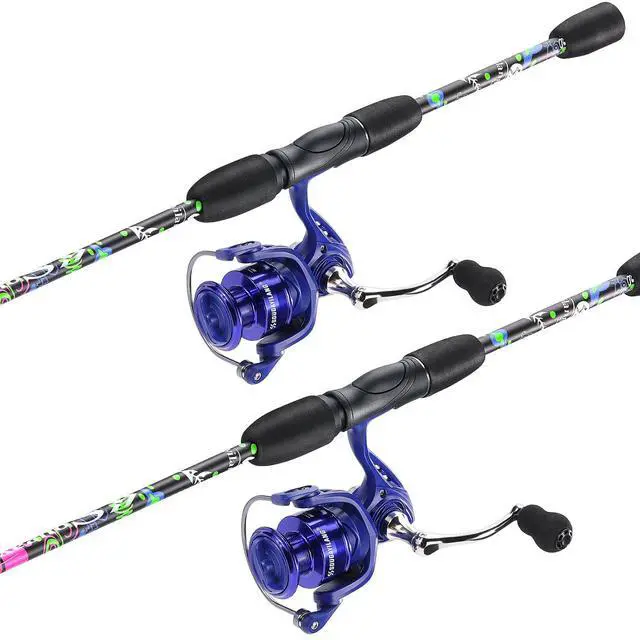 Alt view image 2 of 7 - Fishing Rod Combo, 2-Piece 6-Foot Graphite & Fiberglass Rod with Anti-Reverse Spinning Fishing Reel