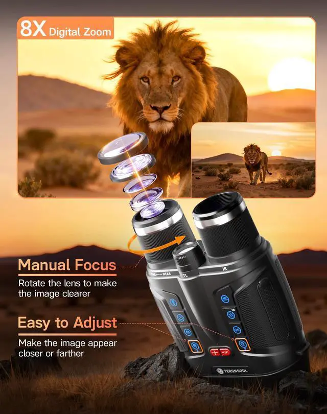 Alt view image 4 of 7 - Night Vision Goggles - Smart APP 4K Night Vision Binoculars, 10000mAh Battery, 128GB Card for Photo and Video, 3'' UHD Screen & 8X Zoom Binoculars for Camping, Hunting, Security (Black)