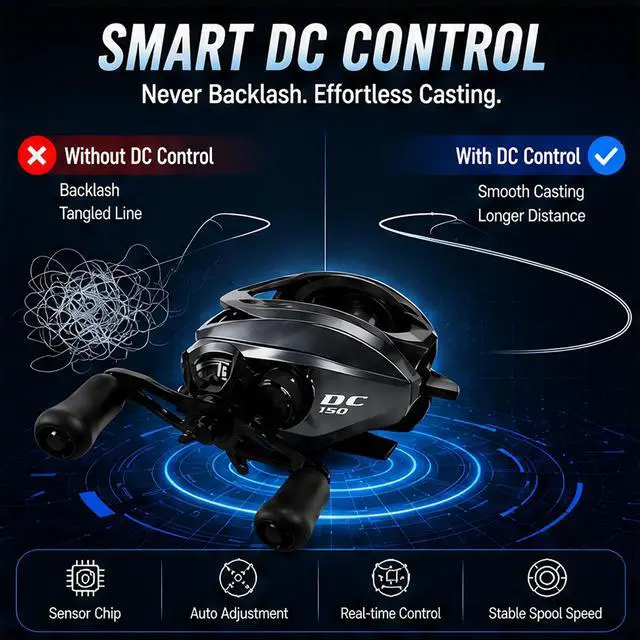 Alt view image 3 of 7 - DC Baitcasting Reel with Smart Digital Brake, Anti-Backlash Fishing Reel with Signature DC Sound, Easy-Control 7.1:1 Baitcaster for Beginners & Bass Fishing