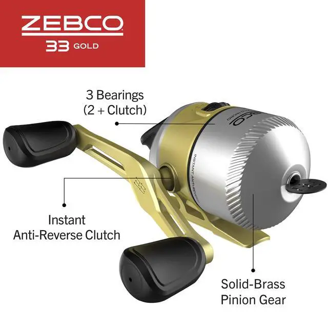 Alt view image 3 of 7 - 33 Gold Spincast Fishing Reel, Changeable Right or Left-Hand Retrieve, All-Metal Gears, Pre-Spooled with Cajun Fishing Line