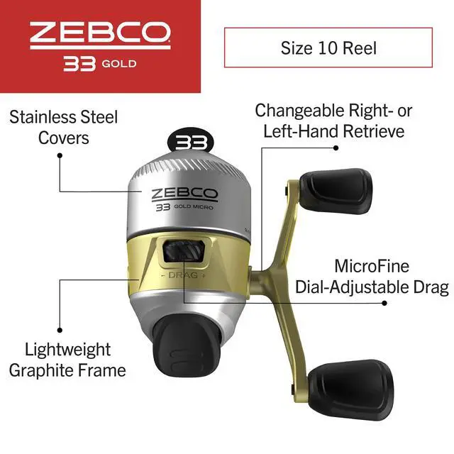 Alt view image 2 of 7 - 33 Gold Spincast Fishing Reel, Changeable Right or Left-Hand Retrieve, All-Metal Gears, Pre-Spooled with Cajun Fishing Line