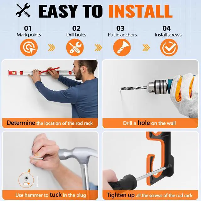 Alt view image 7 of 7 - H5P Fishing Rod Holder, Wall & Ceiling Mount Fishing Pole Holders for Garage, Fishing Rod Rack Holds 5/10/20 Rods, Combos & Fishing Nets