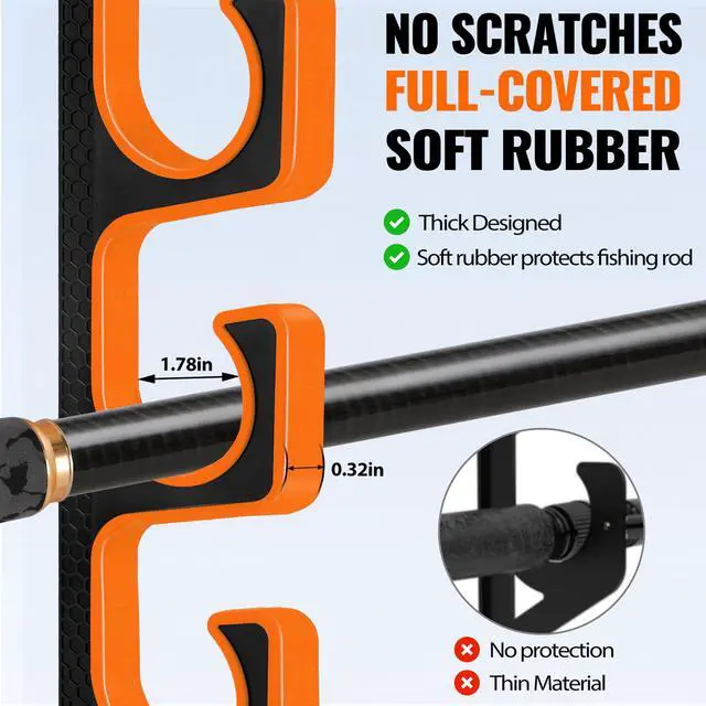 Alt view image 5 of 7 - H5P Fishing Rod Holder, Wall & Ceiling Mount Fishing Pole Holders for Garage, Fishing Rod Rack Holds 5/10/20 Rods, Combos & Fishing Nets