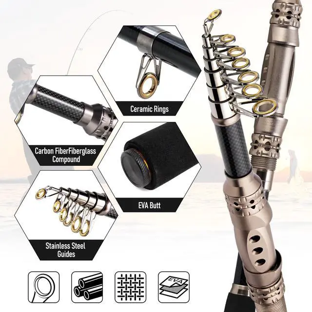 Alt view image 2 of 7 - Fishing Rod and Reel Combos 125-Pieces Telescopic Spinning Pole Reel Gear Equipment Set with Tackle Bag for Adult Collapsible Travel Complete Fishing Set Men Starter Freshwater Saltwater