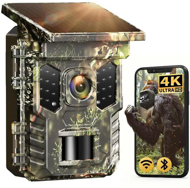 Main image of 4K 64MP Solar Trail Camera with WiFi & Bluetooth - 0.2s Fast Trigger, No Subscription, Night Vision Motion-Activated, Rechargeable Game Camera for Wildlife & Deer Outdoor Use, IP66 Waterproof