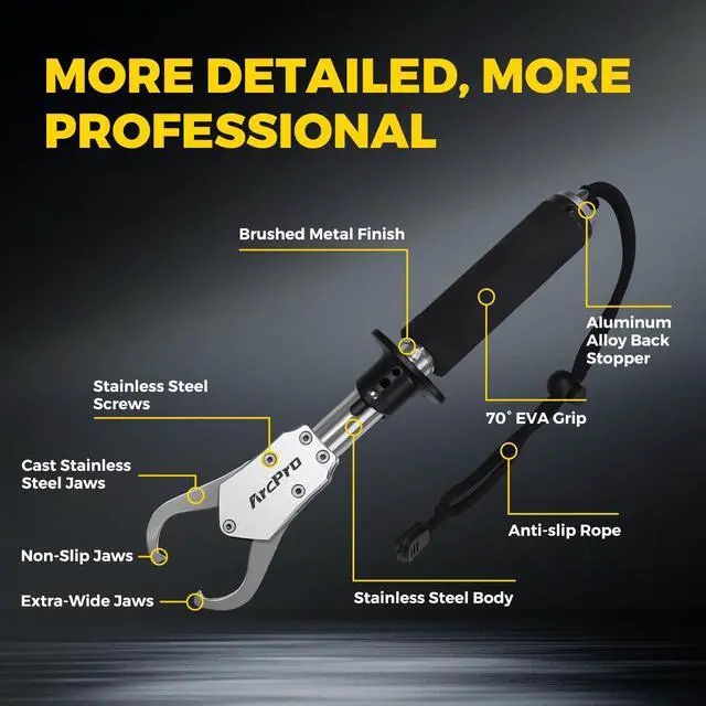 Alt view image 4 of 7 - 2-in-1 Fish Lip Gripper, 23.8" Stainless Steel Fish Gripper with Scale, 60lb Weighing Fish Grabber, 360° Non-Slip Swivel Handle, Tool for Saltwater & Freshwater