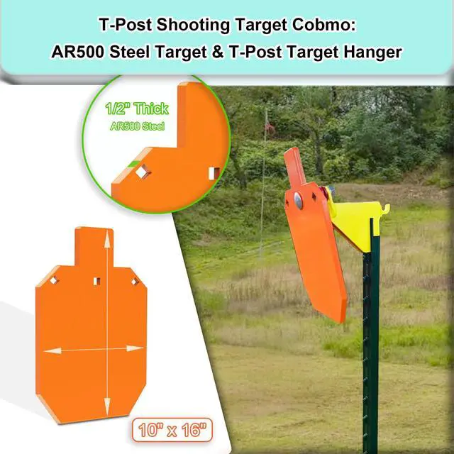 Alt view image 2 of 7 - 1/2" Thick AR500 Steel Target & T-Post Target Hanger - Fits Targets on Both Ends