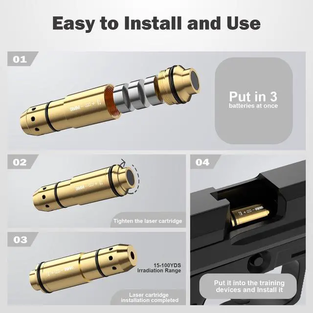 Alt view image 7 of 7 - 9mm Laser Training Cartridge Dry Fire Target Suitable for Dry Fire Laser Training System, 5 Difficulty Grade Rechargeable Target and Training Cartridge with Snap Cap for Shooting Practice