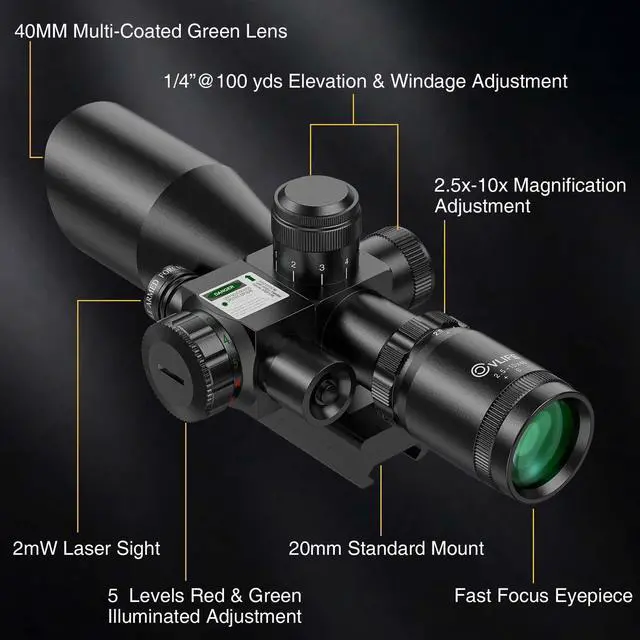 Alt view image 4 of 7 - 2.5-10x40e Red & Green Illuminated Scope with 20mm Mount