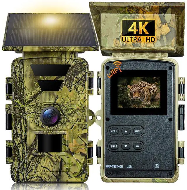 Main image of Solar Trail Camera, 4K WiFi Game Camera, 5200mAh Forever Power, 32GB SD Card, IP66 Waterproof,120° Wide Angle Night Vision for Outdoor Detection, Monitoring Trail Cameras