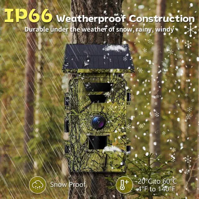 Alt view image 7 of 7 - Solar Trail Camera, 4K WiFi Game Camera, 5200mAh Forever Power, 32GB SD Card, IP66 Waterproof,120° Wide Angle Night Vision for Outdoor Detection, Monitoring Trail Cameras