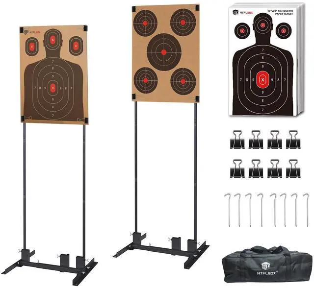 Main image of Shooting Target Stand with 10pcs 17x25 Inch Paper Targets, Durable Paper Target Holder with Stable Adjustable Base for Cardboard Silhouette, H Shape, USPSA/IPSC, IDPA Practice