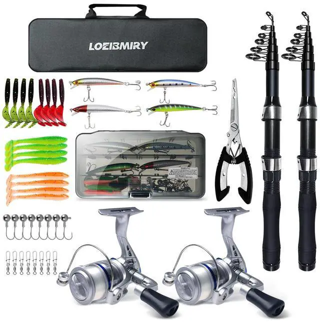 Main image of Fishing Rod Reel Combo - 2PCS 6.89ft Collapsible Rods 2PCS Spinning Reels Lures Set Fishing Pliers Carrier Bag for Travel Saltwater Freshwater Fishing Telescopic Fishing Pole Kit