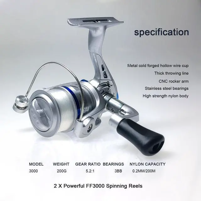 Alt view image 5 of 7 - Fishing Rod Reel Combo - 2PCS 6.89ft Collapsible Rods 2PCS Spinning Reels Lures Set Fishing Pliers Carrier Bag for Travel Saltwater Freshwater Fishing Telescopic Fishing Pole Kit