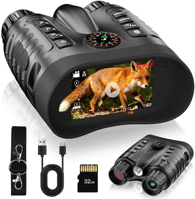 Main image of 4K Night Vision Goggles for Kids, 36MP Full-Color Night Vision Binoculars 8X Zoom 850nm Stealth IR for All Black Observation-Gift with Compass, Photo & 4K Video Recording, 3.2" Screen and 32GB Card