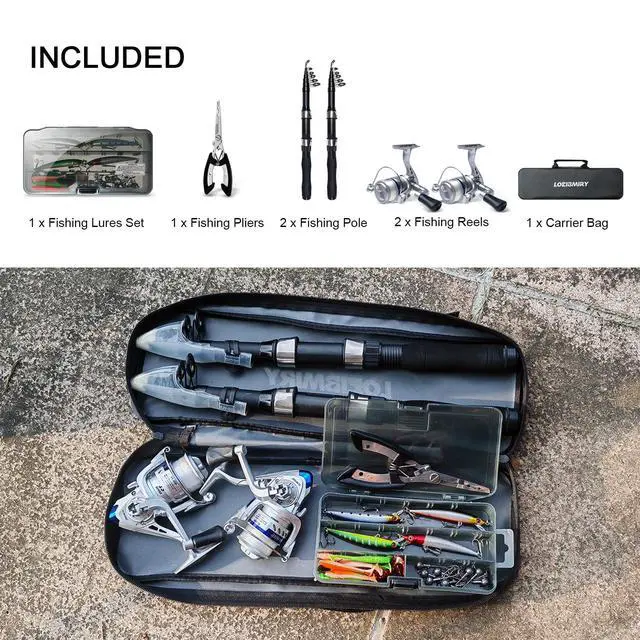 Alt view image 7 of 7 - Fishing Rod Reel Combo - 2PCS 6.89ft Collapsible Rods 2PCS Spinning Reels Lures Set Fishing Pliers Carrier Bag for Travel Saltwater Freshwater Fishing Telescopic Fishing Pole Kit