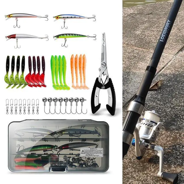 Alt view image 6 of 7 - Fishing Rod Reel Combo - 2PCS 6.89ft Collapsible Rods 2PCS Spinning Reels Lures Set Fishing Pliers Carrier Bag for Travel Saltwater Freshwater Fishing Telescopic Fishing Pole Kit