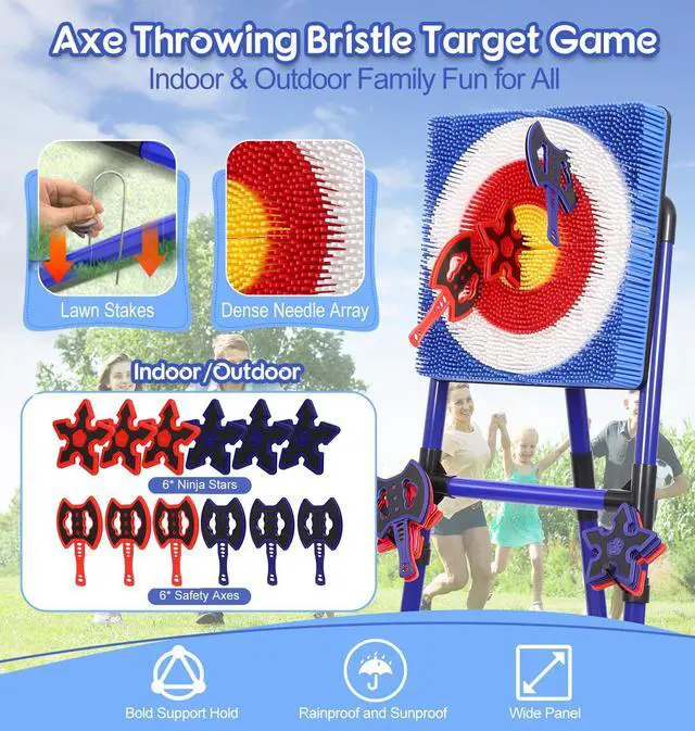 Alt view image 2 of 7 - Axe Throwing Game for Backyard, Bristle Target Set with 6 Axes & 6 Darts, Portable Plastic Axe Throwing Game Indoor Outdoor Game for Adults & Kids, Carnival Yard Games