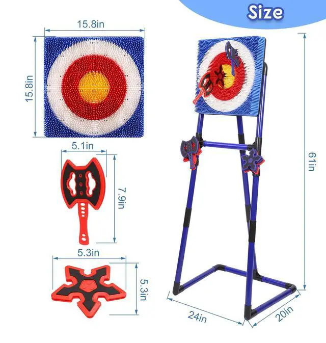 Alt view image 5 of 7 - Axe Throwing Game for Backyard, Bristle Target Set with 6 Axes & 6 Darts, Portable Plastic Axe Throwing Game Indoor Outdoor Game for Adults & Kids, Carnival Yard Games