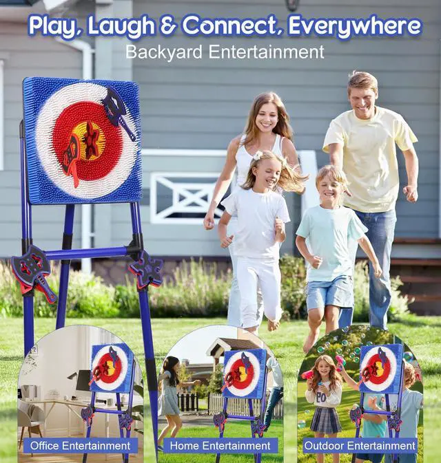 Alt view image 3 of 7 - Axe Throwing Game for Backyard, Bristle Target Set with 6 Axes & 6 Darts, Portable Plastic Axe Throwing Game Indoor Outdoor Game for Adults & Kids, Carnival Yard Games