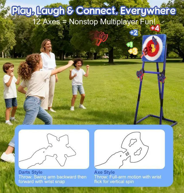 Alt view image 4 of 7 - Axe Throwing Game for Backyard, Bristle Target Set with 6 Axes & 6 Darts, Portable Plastic Axe Throwing Game Indoor Outdoor Game for Adults & Kids, Carnival Yard Games