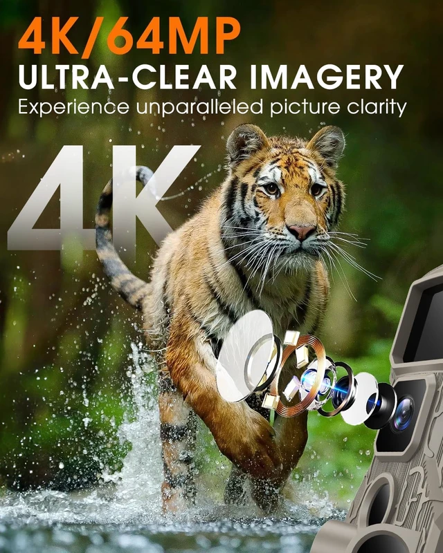 Alt view image 2 of 7 - Punvoe Trail Camera WiFi Game Camera 64MP 4K Trail Cam for Outdoor | 0.1s Trigger, 100ft Low-Glow IR Night Vision, 130° Motion Activated, Ip67 Waterproof, Wildlife & Backyard Monitoring