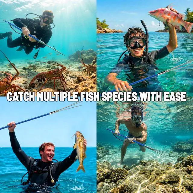 Alt view image 7 of 7 - Hawaiian Sling Fishing Spear Set Fiberglass Spearfishing Pole Spear with 3 Replaceable Stainless Steel Tips, Fish Line Holder, Sharpening Files, and Carry Bag