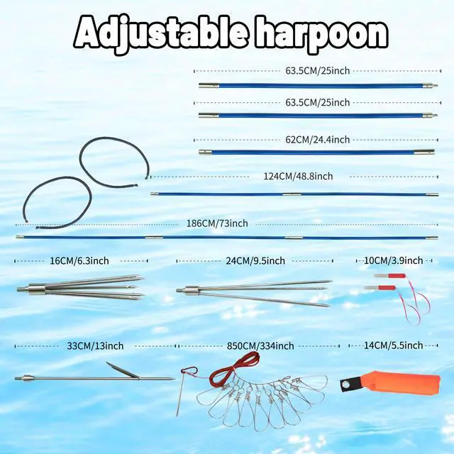 Alt view image 5 of 7 - Hawaiian Sling Fishing Spear Set Fiberglass Spearfishing Pole Spear with 3 Replaceable Stainless Steel Tips, Fish Line Holder, Sharpening Files, and Carry Bag