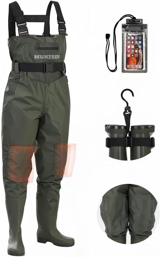 Main image of Fishing Waders for Men Women - 2-Ply Nylon/PVC Waterproof Hunting Chest Waders with Boot Hanger&Phone Case, Size9-13