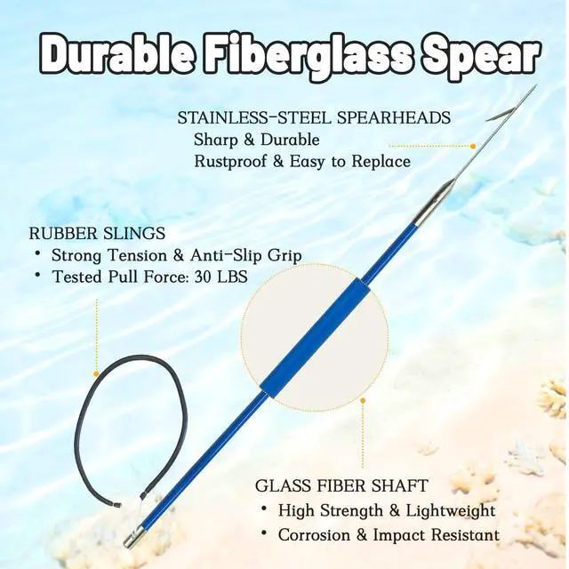 Alt view image 3 of 7 - Hawaiian Sling Fishing Spear Set Fiberglass Spearfishing Pole Spear with 3 Replaceable Stainless Steel Tips, Fish Line Holder, Sharpening Files, and Carry Bag