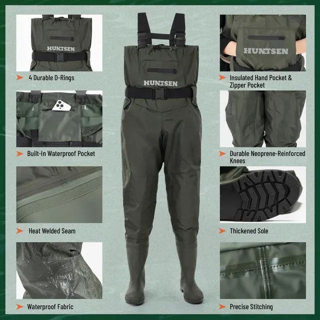 Alt view image 2 of 7 - Fishing Waders for Men Women - 2-Ply Nylon/PVC Waterproof Hunting Chest Waders with Boot Hanger&Phone Case, Size9-13