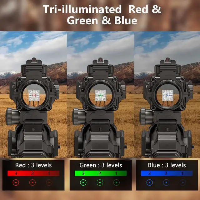 Alt view image 5 of 6 - 4x32 Prism Hunting Rifle Scope Red & Green & Blue Illuminated Reticle Scope with Fiber Optic Sight