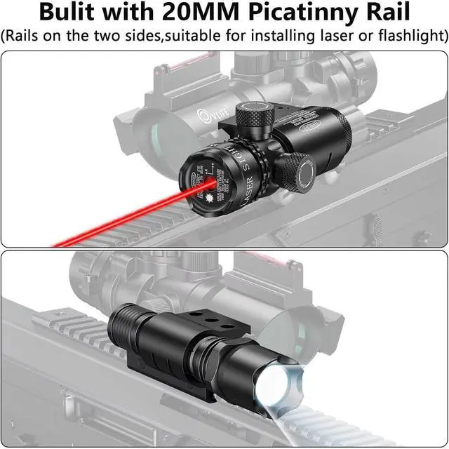 Alt view image 6 of 6 - 4x32 Prism Hunting Rifle Scope Red & Green & Blue Illuminated Reticle Scope with Fiber Optic Sight