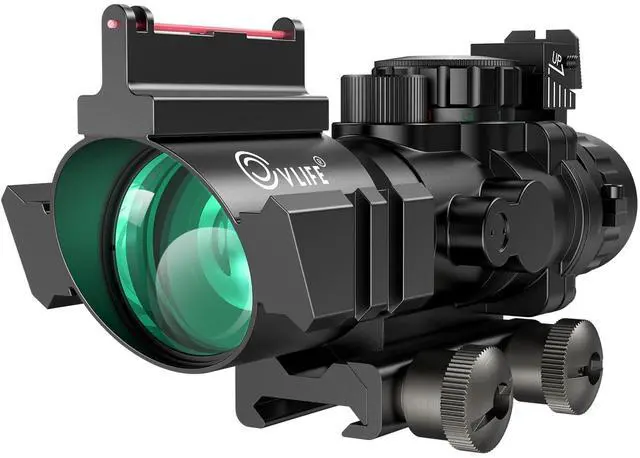 Main image of 4x32 Prism Hunting Rifle Scope Red & Green & Blue Illuminated Reticle Scope with Fiber Optic Sight