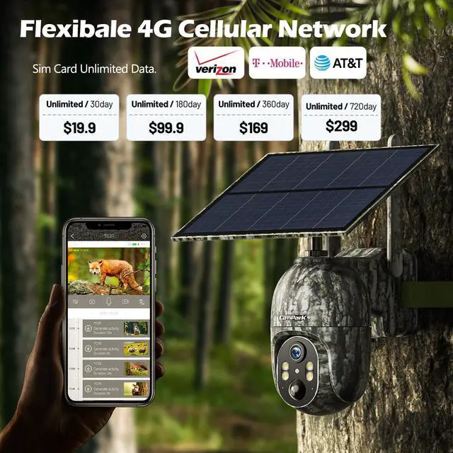 Alt view image 2 of 7 - 4G LTE Cellular Trail Camera 2 Pack, 2.5K Game Camera Built-in SIM Card with Live Feed, Solar Panel 360° View Clear Night Vision Motion Detection Two-Way Audio Hunting Camera