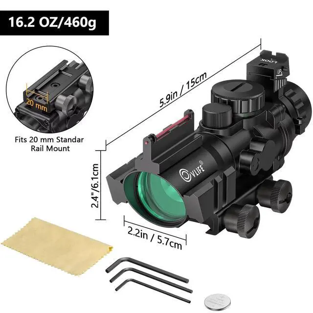 Alt view image 7 of 7 - 4x32 Prism Hunting Rifle Scope Red & Green & Blue Illuminated Reticle Scope with Fiber Optic Sight