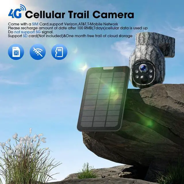 Alt view image 2 of 7 - 4G LTE Trail Camera, 360° View Cellular Game Camera with Live Streaming, Built-in SIM Card, 2K Night Vision Wireless Solar Powered Motion Activated Camera for Outdoor, 2 Pack