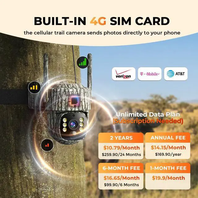 Alt view image 2 of 7 - 4G LTE Trail Camera 2 Pack, 360° View Cellular Hunting Camera with Live Streaming, 2.5K Game Camera Solar Powered, Night Vision, Motion Activated, Two-Way Audio Wildlife Cam