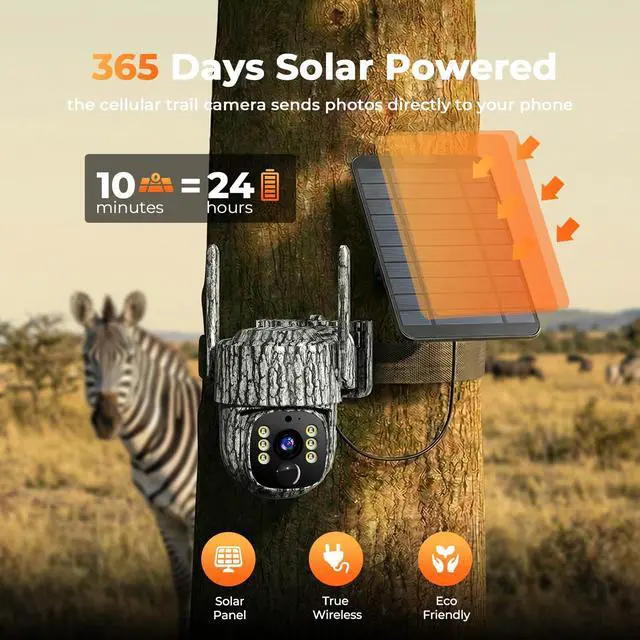 Alt view image 3 of 7 - 4G LTE Trail Camera 2 Pack, 360° View Cellular Hunting Camera with Live Streaming, 2.5K Game Camera Solar Powered, Night Vision, Motion Activated, Two-Way Audio Wildlife Cam