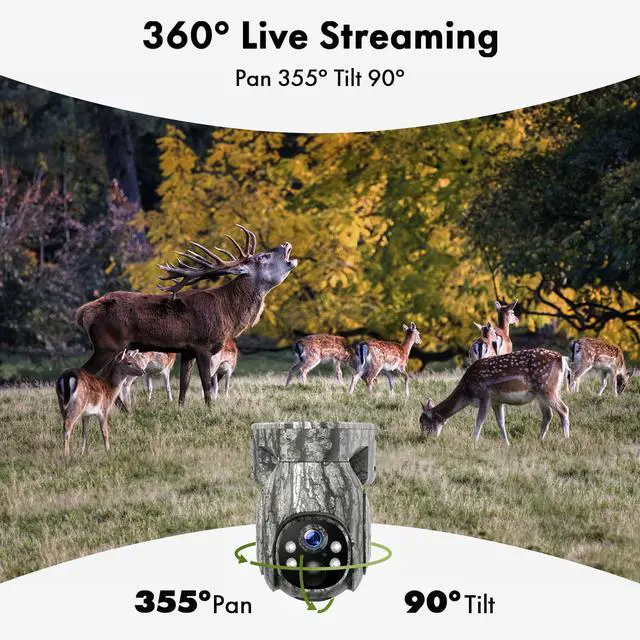 Alt view image 4 of 7 - 4G LTE Trail Camera, 360° View Cellular Game Camera with Live Streaming, Built-in SIM Card, 2K Night Vision Wireless Solar Powered Motion Activated Camera for Outdoor, 2 Pack